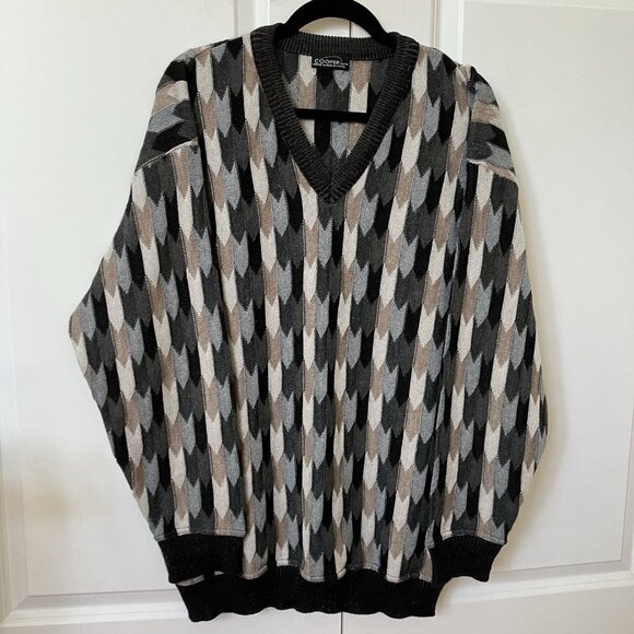 Vintage Cooper Sweater Mens XXL Chevron Geometric Biggie Rap Knit Made in Canada - Picture 7 of 9